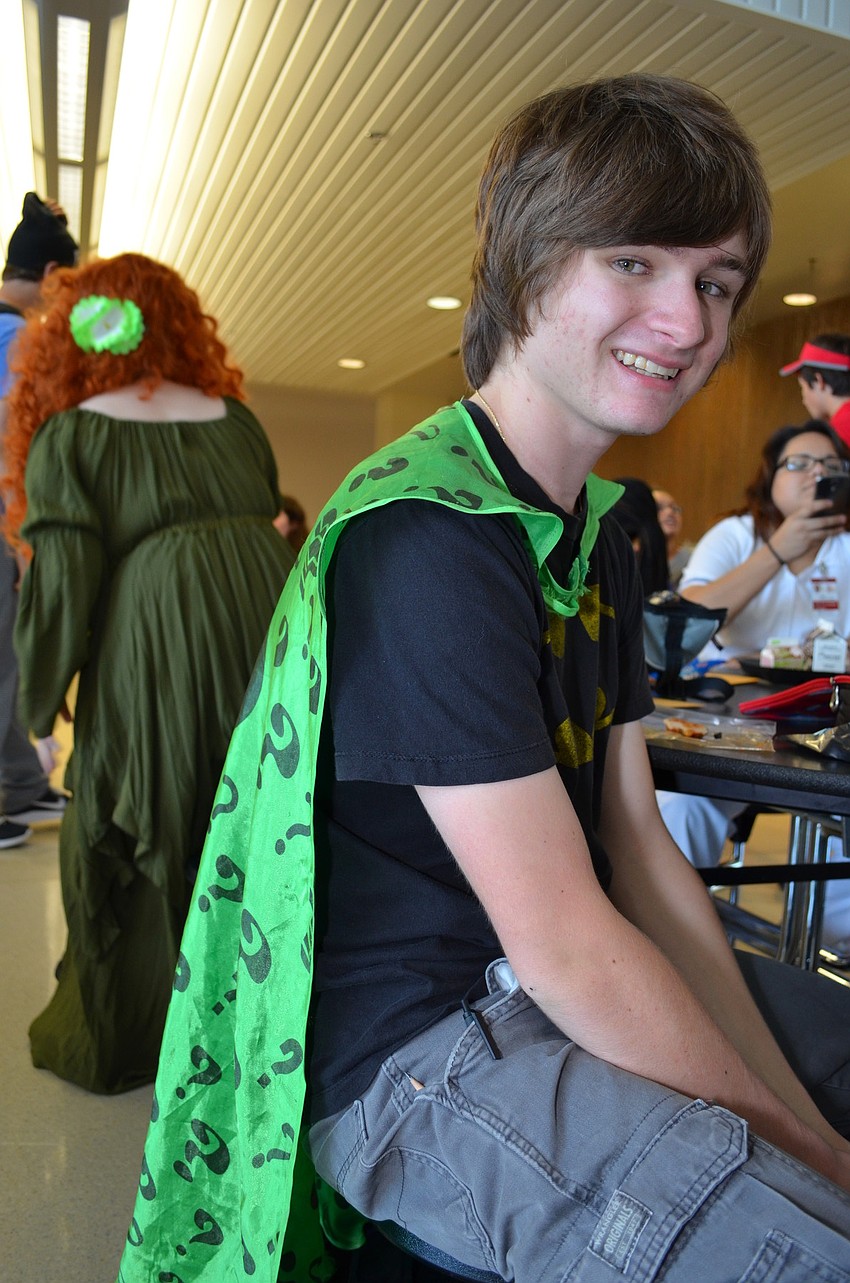 Michael Gow dressed as Batman and The Riddler for superhero day at Suncoast Polytechnical High School.