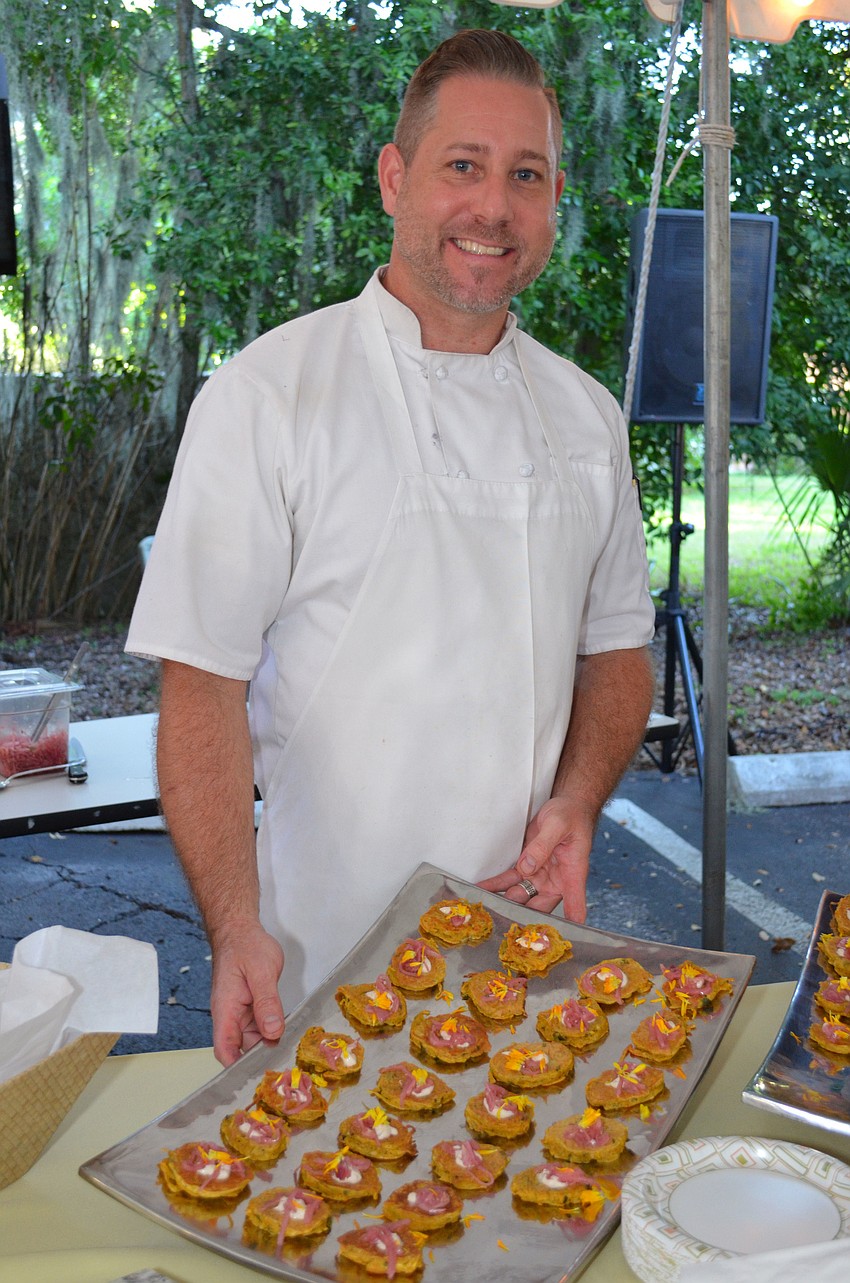 Executive Chef for Louieâ€™s Modern, Jim Baselici prepared butternut squash fritters with maple cinnamon aioli and pickled onions.