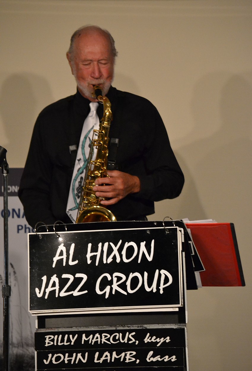 On tenor saxophone is Jim Wellen with the Al Hixon Jazz Group at the Ageless Creativity Concert.