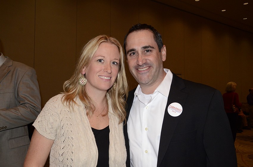 Nikki Caraguilo and her husband, Paul Caraguilo, at the Republican Party of Sarasota's reception for Republican candidates at the Hyatt Regency in Sarasota.