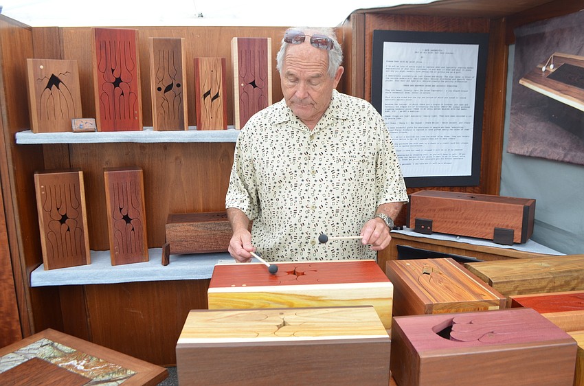 Michael Thiele plays his handmade acoustic art drum.