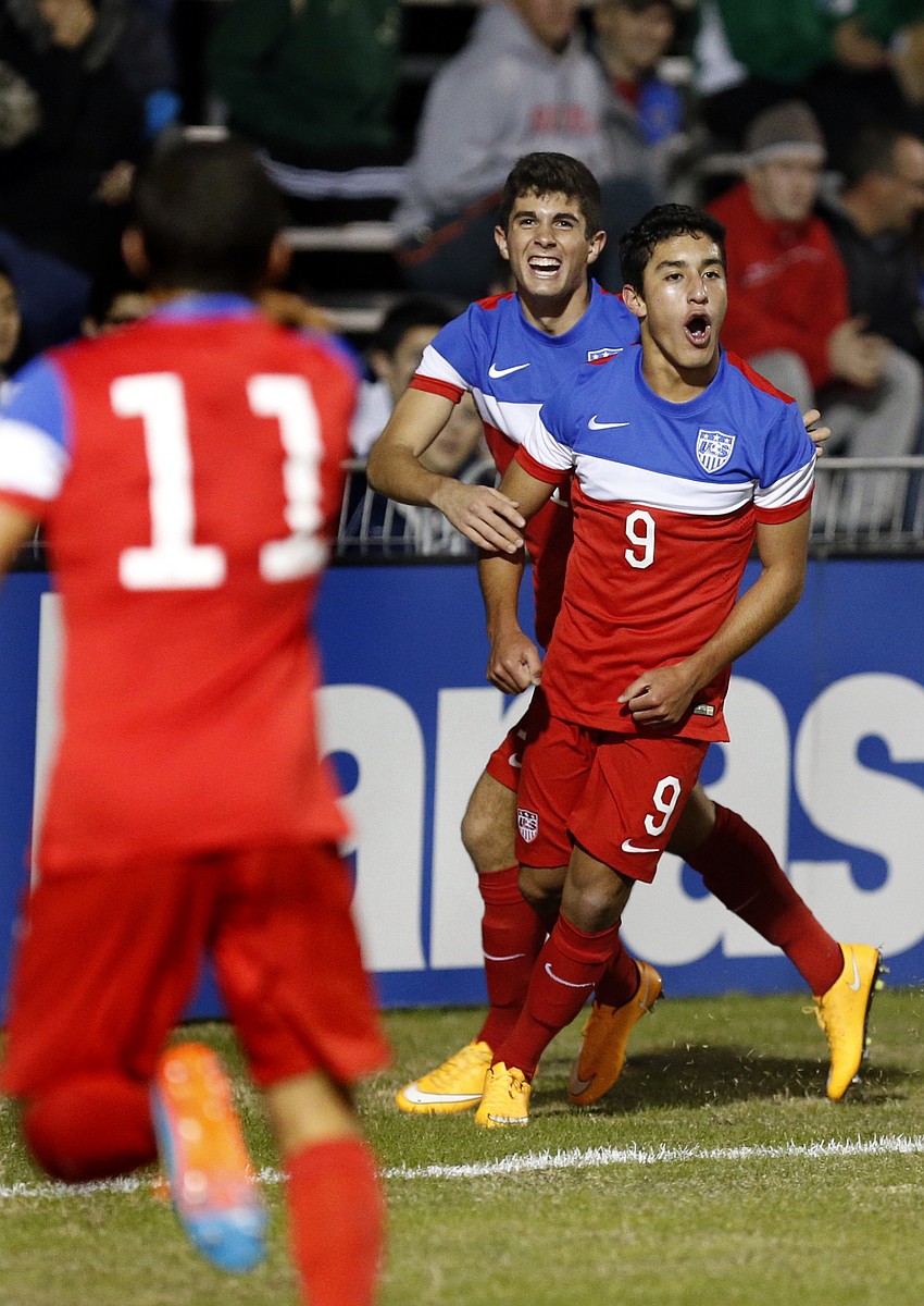 U.S. midfielder Alejandro Zendejas celebrates following his goal in the 11th minute versus England Nov. 28.