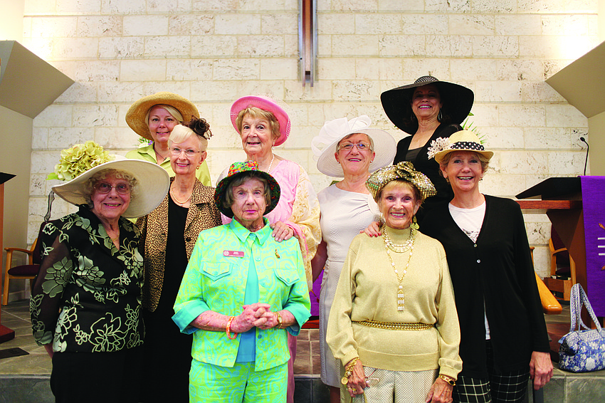 The ladies of St. Armands Key Lutheran Church sport colorful bonnets April 13 at Palm Sunday services, a tradition they have continued for more than a decade.