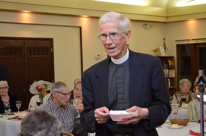 Rev. David L. Danner addresses the crowd at the All Angels by the Sea Episcopal Church Cabaret.