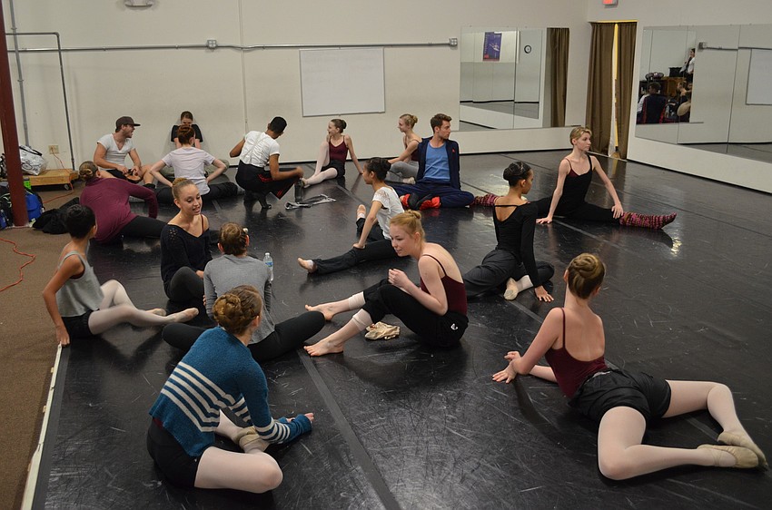 The conservatory class stretching before the start of the lesson.