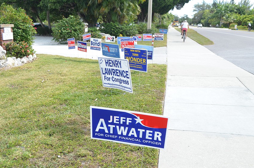 Residents placed campaign signs in front of Longboat Key Island Chapel.