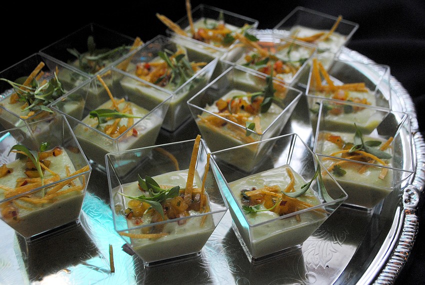 Mattisonâ€™s chilled cucumber-avocado peach salsa, crispy tortilla