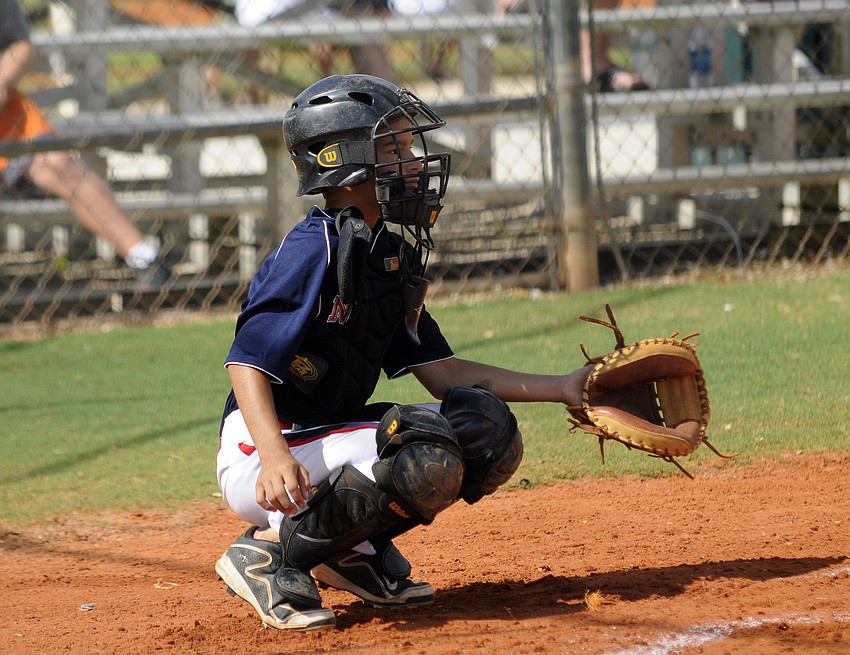 Leo Fisher is one of the catchers for the Sarasota National 9/10 All-Star team.