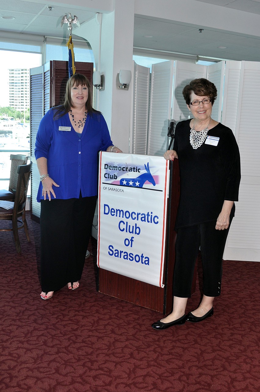 Democratic Club of Sarasota president Mary Clupper and featured speaker Claire Connor