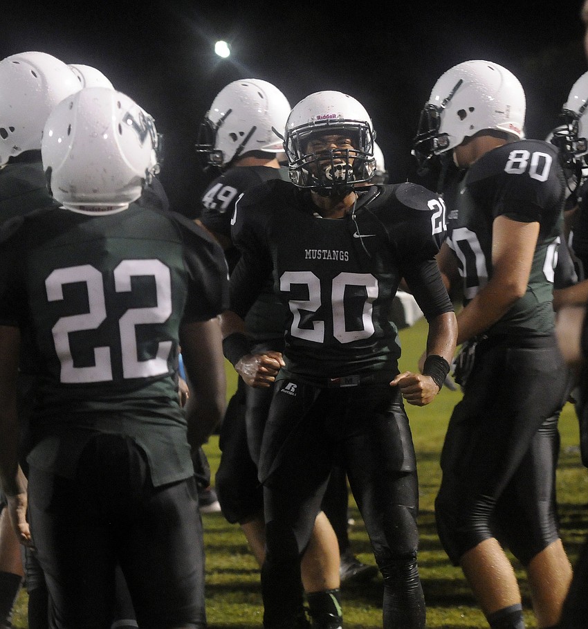 Lakewood Ranch junior linebacker Ronnie Cunningham celebrates following a fumble recovery in the third quarter.