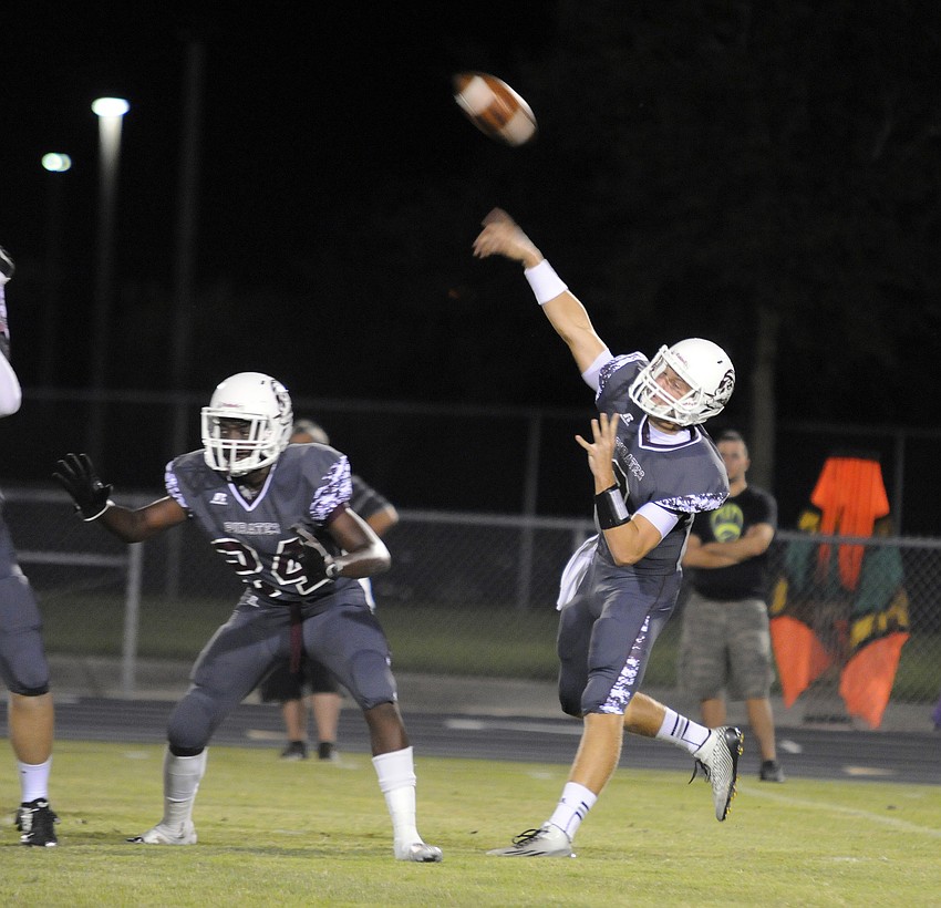 Braden River quarterback Jacob Huesman completed 12 of 16 passes for 256 yards and three touchdowns.