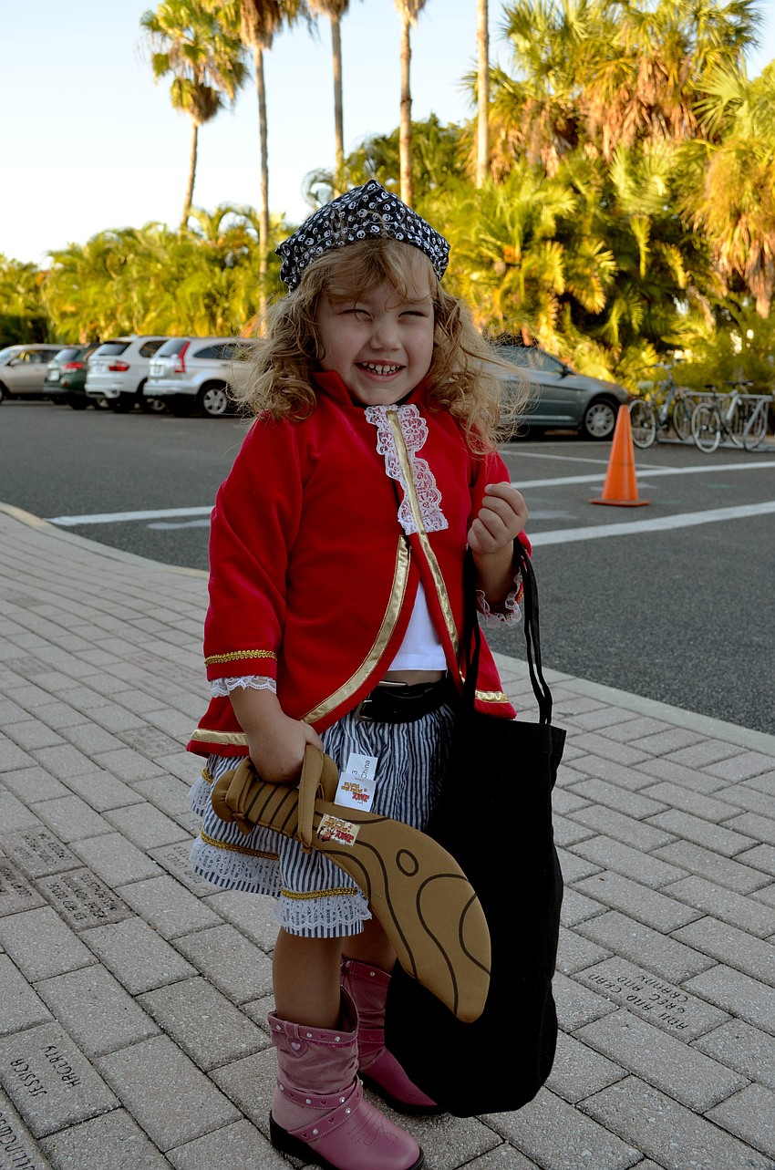 Madison Fleahman shows off her homemade pirate costume.