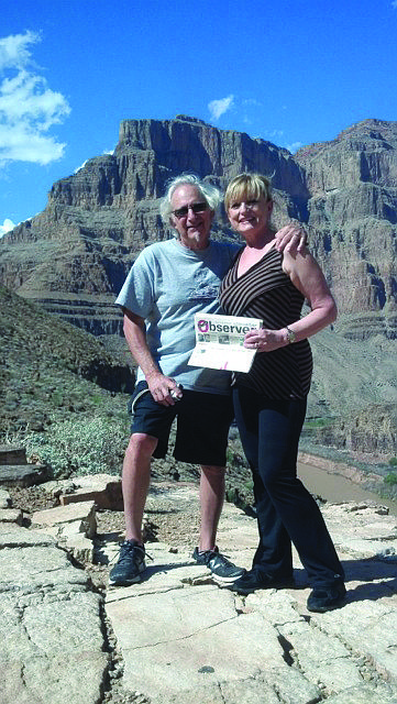 SOARING SIGHTS. Michael Grossberg and Susan Goldfarb took a helicopter ride in the Grand Canyon recently. After landing in the valley, they enjoyed some Champagne while catching up on their Longboat Observer news.
