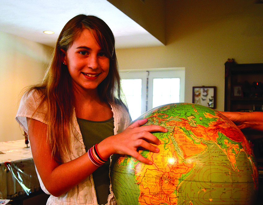 Twelve-year-olds Natalie Mount and Lia Silber, who lives in Israel, met in May at Temple Emanu-El. They have been pen pals since.