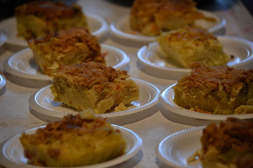 Fruit kugel was among the dessert options.