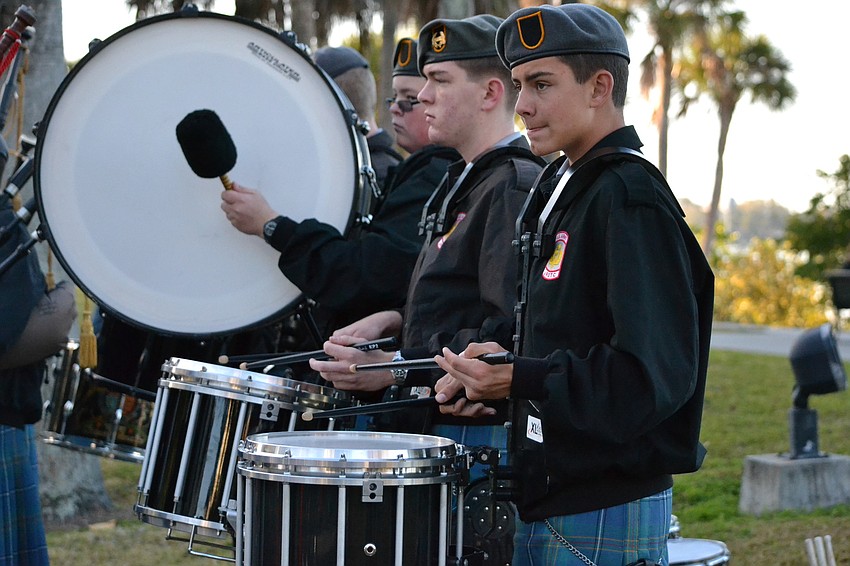 Cadet Miles Fisher plays with the Sarasota Military Academy pipe band.