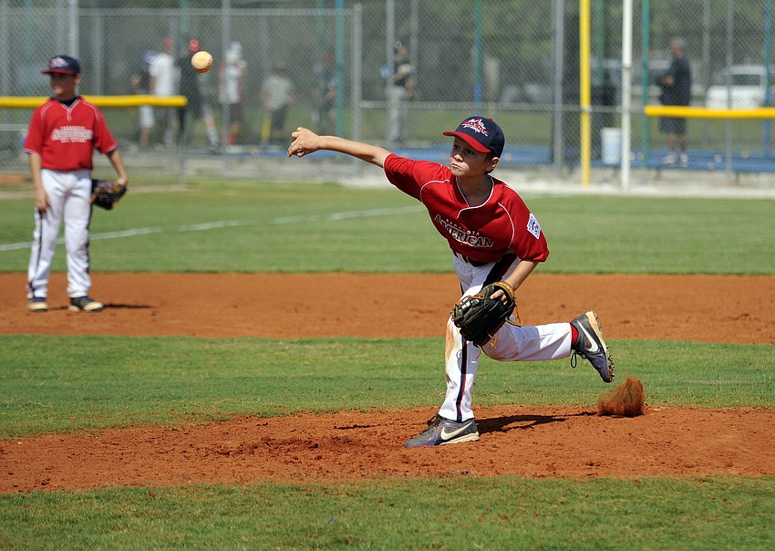 Pitcher Austin Harford came on in relief for the Sarasota American 9/10 All-Stars.