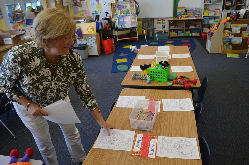 Maryann Gribbin prepares her classroom for her new kindergarteners.