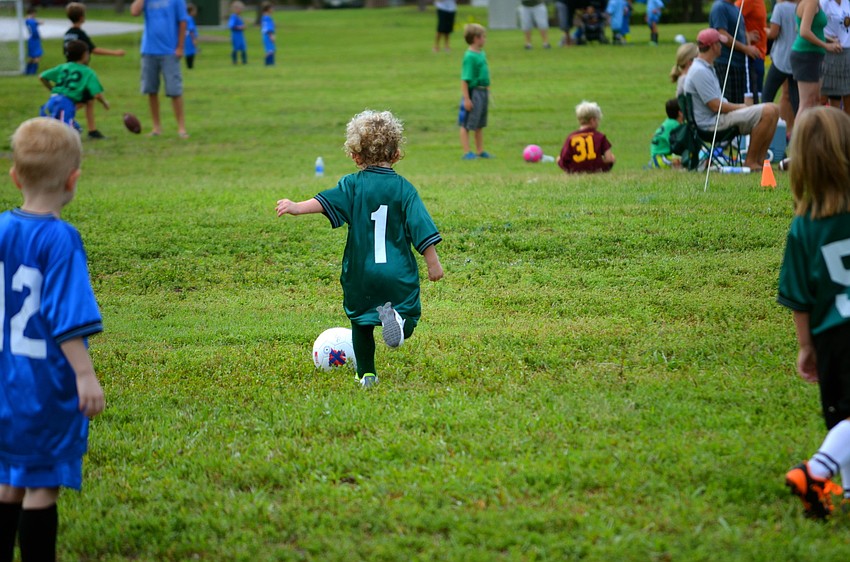 The Sail Fish and the Sharks teams compete on the field.