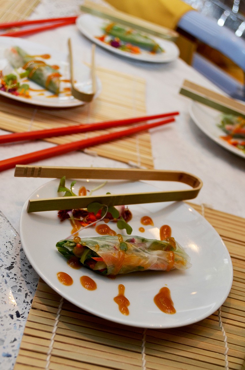 Vegetable spring rolls with ginger sauce