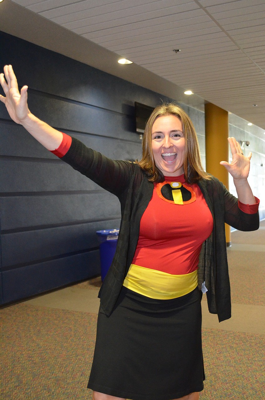 Guidance Counselor Caroline Nielubowicz dressed up as Mrs. Incredible.