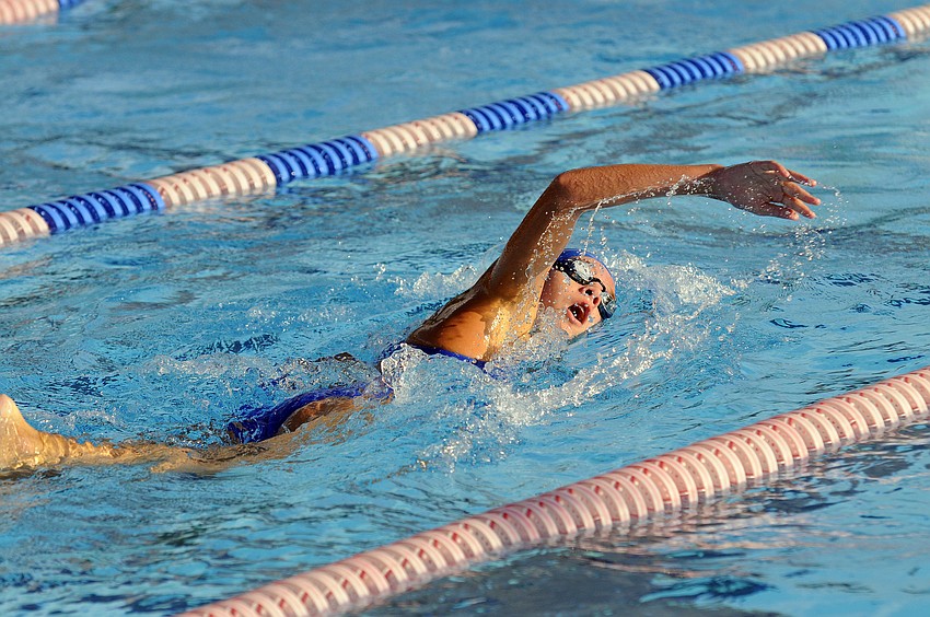 Sarasota Christianâ€™s Nora Murphy completes the final leg of the 200-yard individual medley.