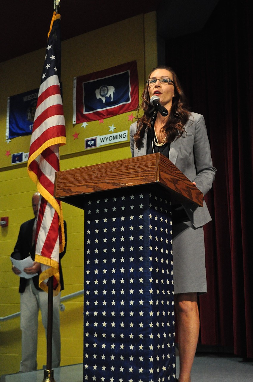 Assistant Principal Laura Campbell thanks veterans for attending.