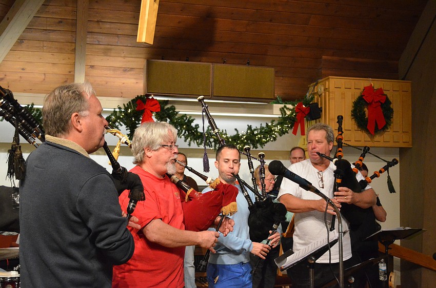 Gary Reinstrom leads the Jacobites Pipe & Drum Band at St. Andrews United Church of Christ