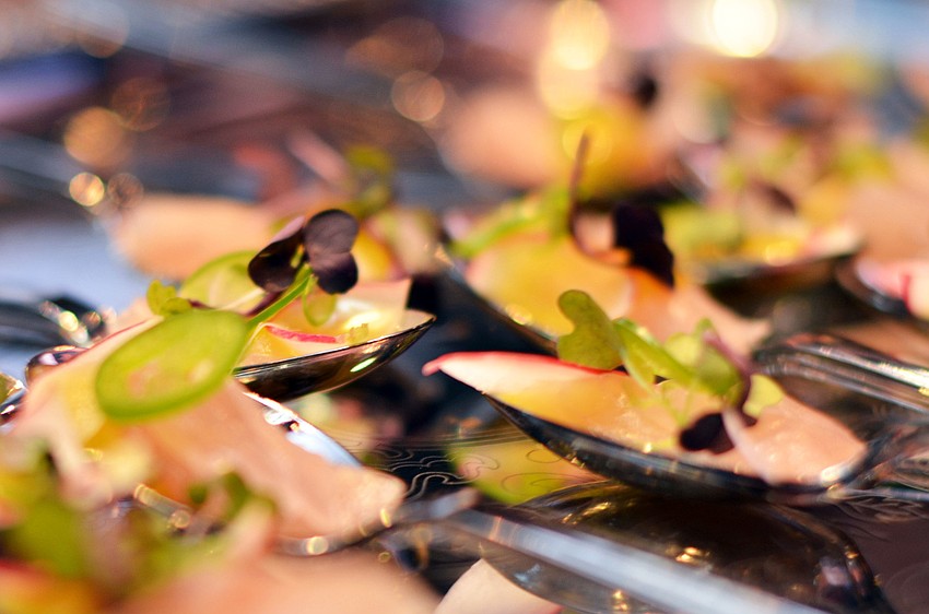 Guests enjoyed hors dâ€™oeuvres before sitting down for a 4-course dinner prepared by the celebrity chefs.