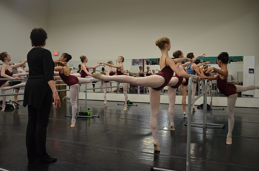 Virginia Johnson walks the students through a series of warm up exercises.