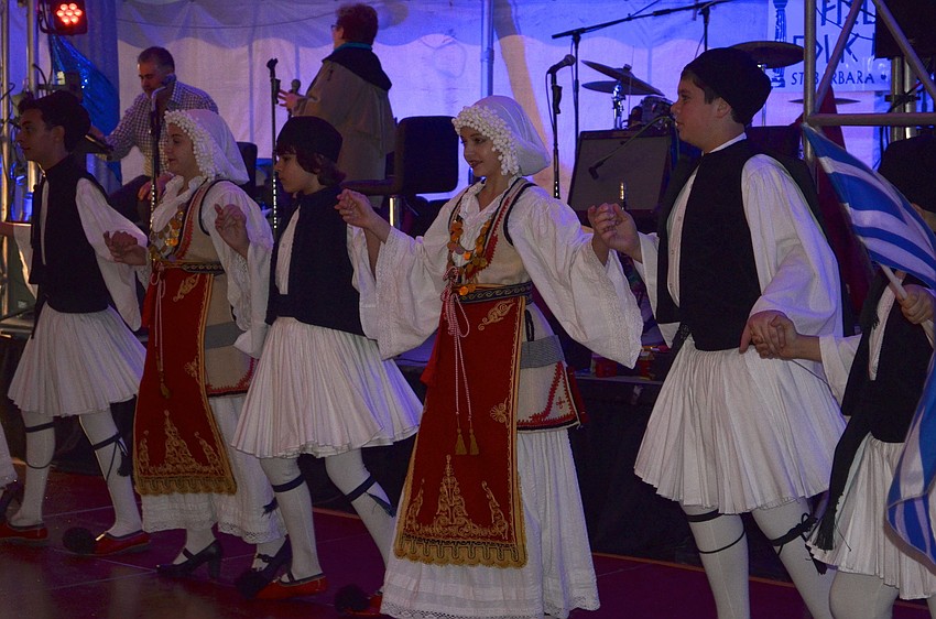 The Hellenic folk dancers performed twice Friday night.