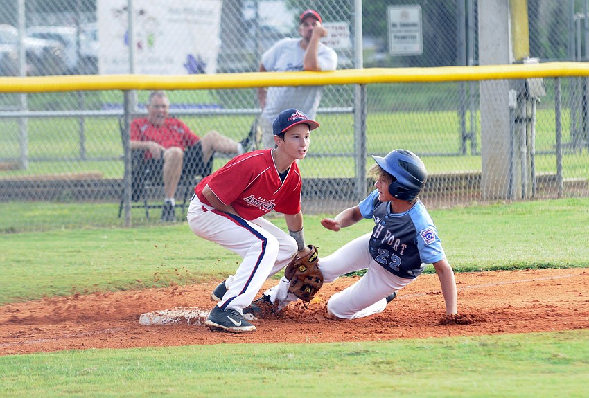 Third baseman Ty Kilgo tags out a North Port base runner in the second inning.
