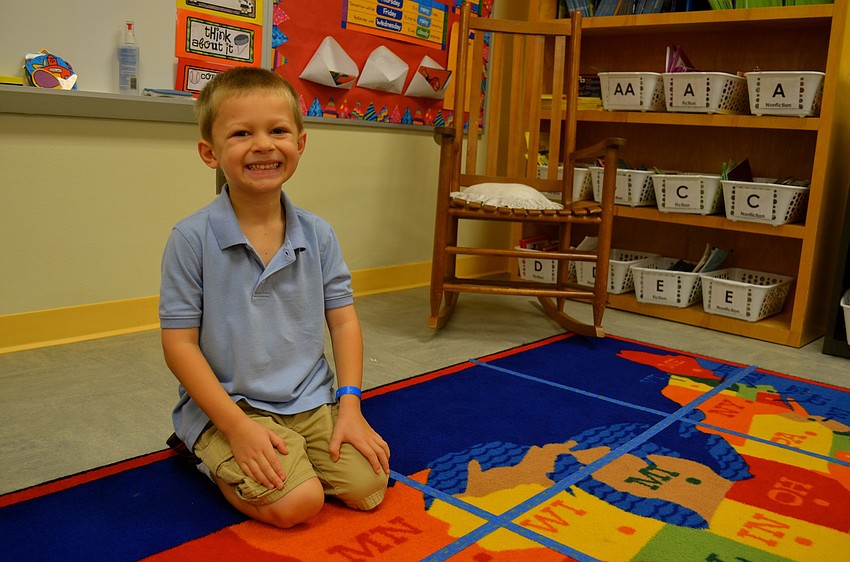 Parley Hansen looks forward to recess on his first day back to school.