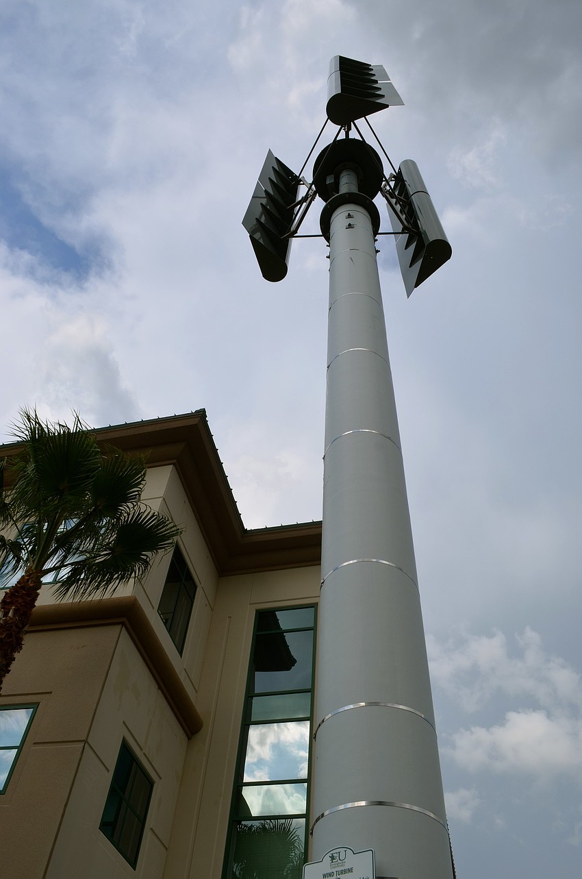 The East County school's campus also features wind turbines.