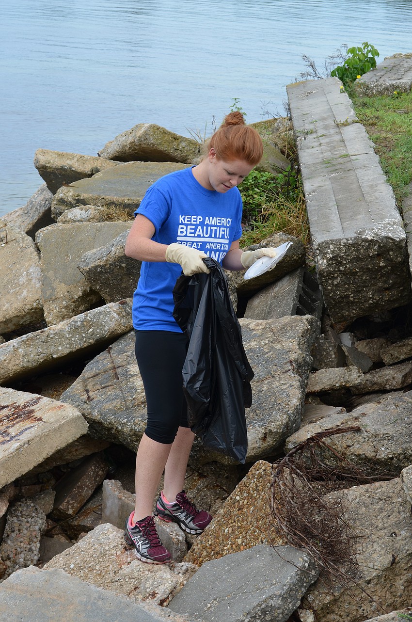Brittany Jennings found trash among the rocks at Overlook Park.