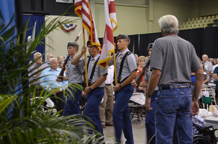 Cadets from the Sarasota Military Academy present the colors at the Pioneer Day Picnic.