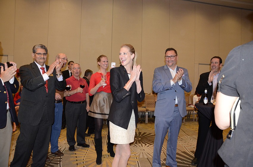 Sarasota County School Board District 1 candidate Bridget Ziegler is surrounded by supporters at the Hyatt Regency. With 98 of 99 precincts counted, Ziegler defeated opponent Ken Marsh with just more than 2,000 votes.
