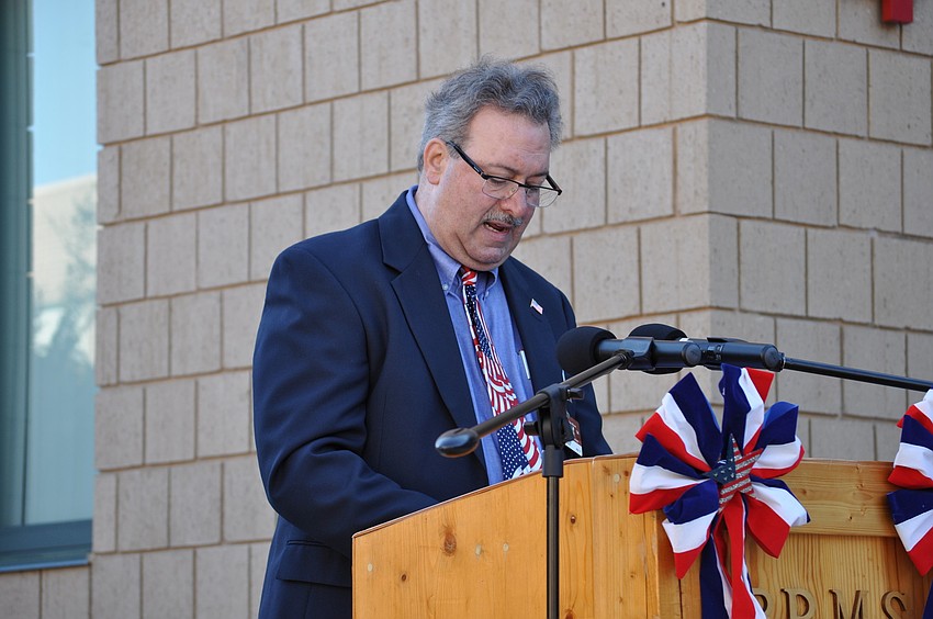 Principal Randy Petrilla welcomes guests.