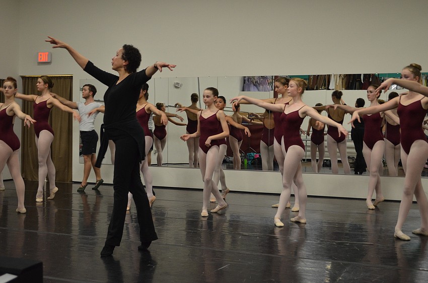 Virginia Johnson leads the students through a movement sequence.
