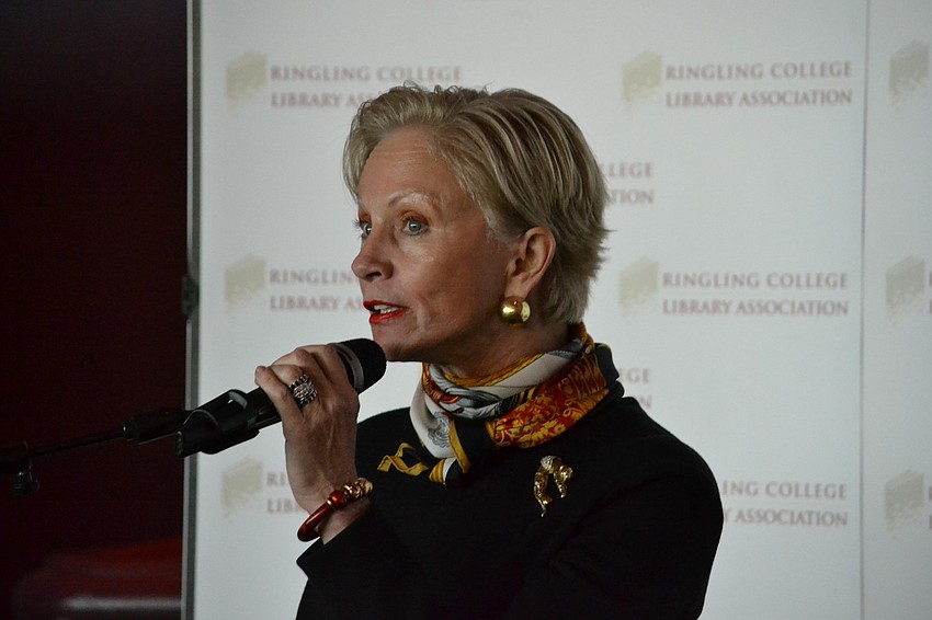 Town Hall 2015 Chairwoman, Nancy Morgan addresses guests at the luncheon portion of the lecture.