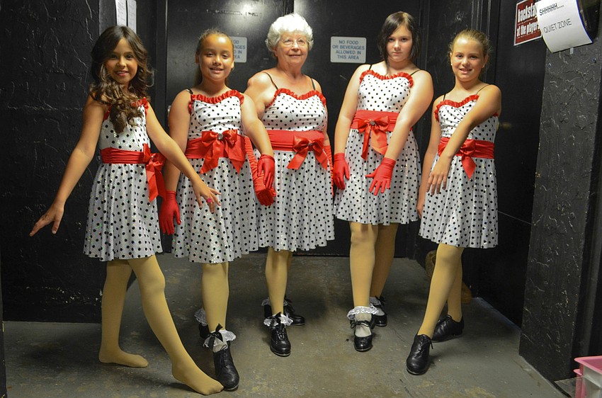 Briana Bozzie, Alyssa Miller, Jean Johnson, Avalon Jupsun, and Lily Herndon perform what they learned in their tap class