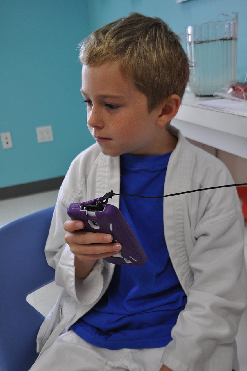 Joshua Pope plays animal sounds, while other children guess which animal makes the noise.