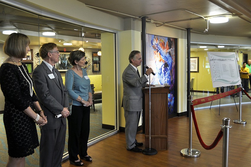 Harry Hobson welcomes guests to the Plymouth Harbor Wellness Center ribbon cutting ceremony.