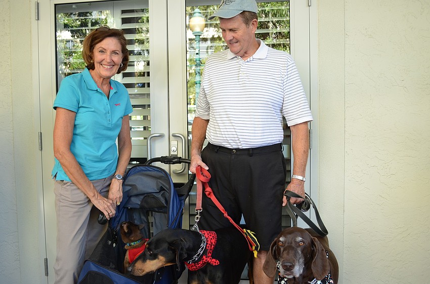 Sharon and Velma Keen brought their cat Shaka Zulu, Doberman pinscher Tally and German shorthair pointer Remington to the Blessing of the Animals.