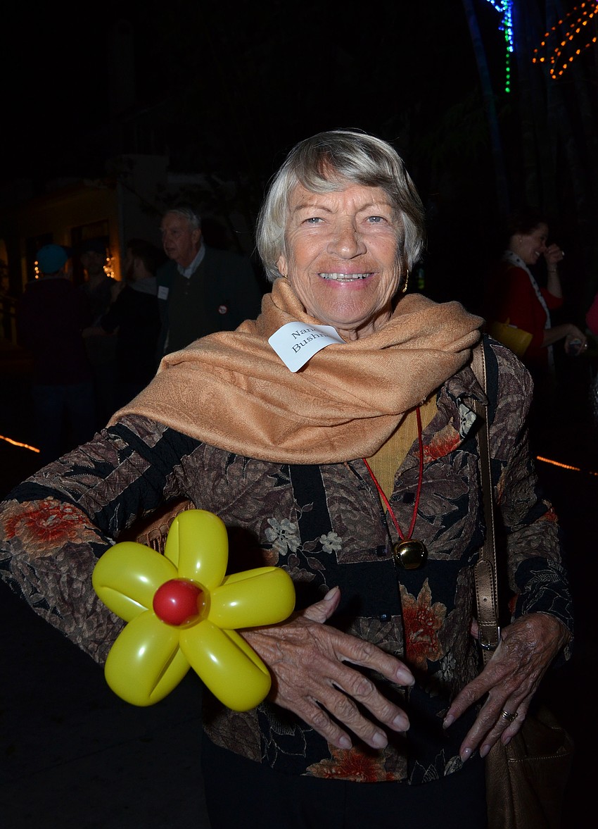 Nancy Bushnell shows off her balloon corsage.