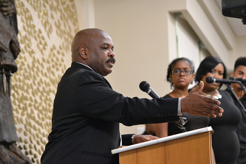 Rev. Charles McKenzie recites parts of from Martin Luther King Jr.â€™s speeches.