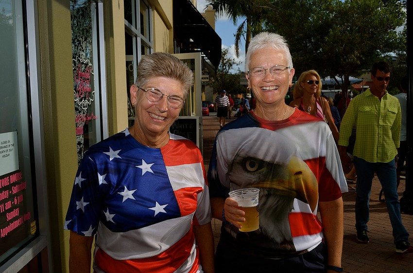 Dawn Thornton and Judy Moore sport patriotic T-shirts.