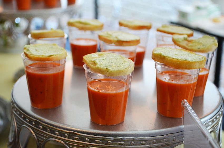 Charred tomato bisque with pest goat cheese crostini from Mattisonâ€™s.