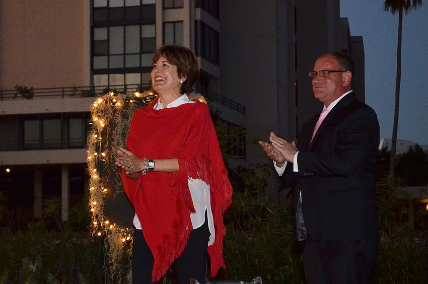 Selby Botanical Gardens Board of Trustees Chair, Cathy Layton stands with Martin Haberer of the Jewish Federation.