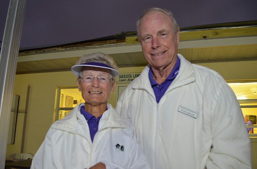 Lawn Bowling Club members Mary Meldrum and Stan Bacon.
